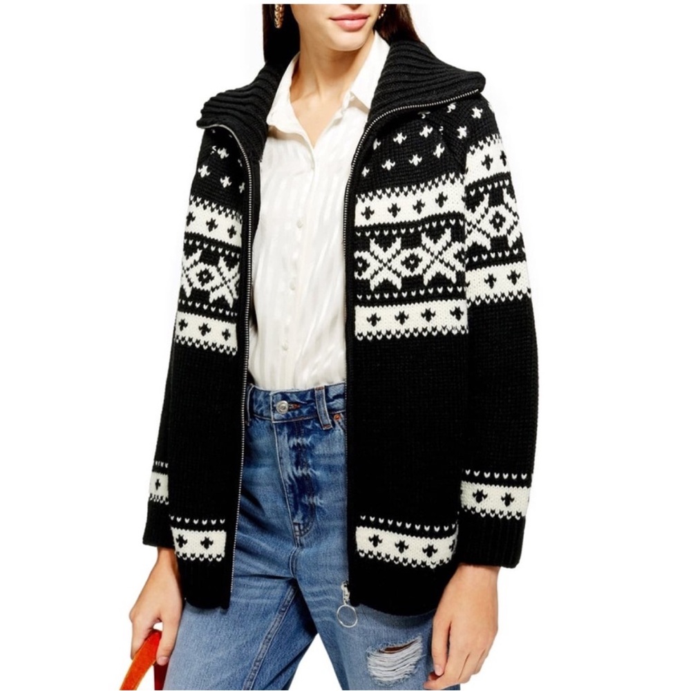 Topshop Black and White Patterned Cardigan
